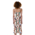 Cherry Blossom Peacock Print Slim Fit Midi Cami Dress