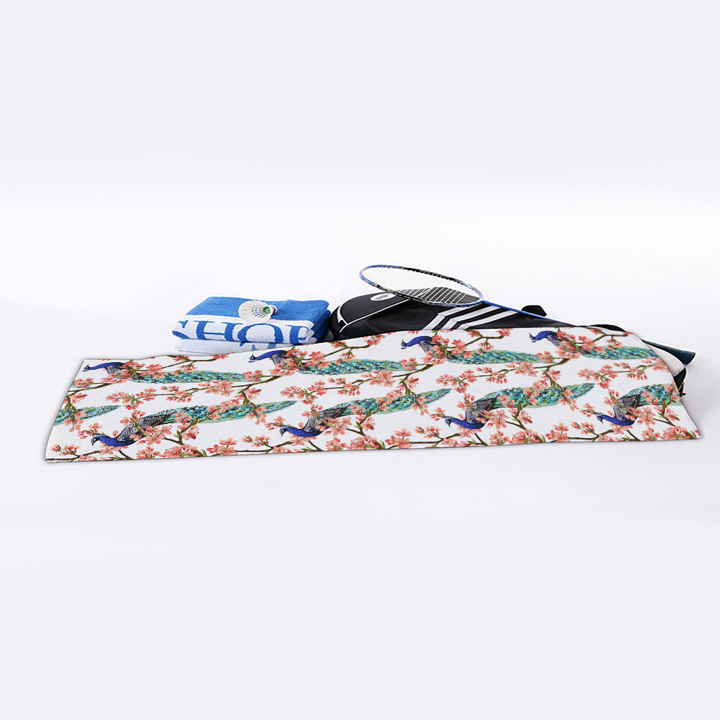 Cherry Blossom Peacock Print Sports Towel