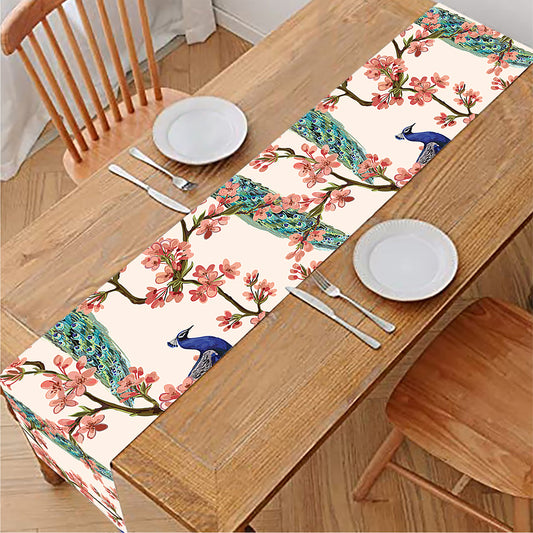 Cherry Blossom Peacock Print Table Runner