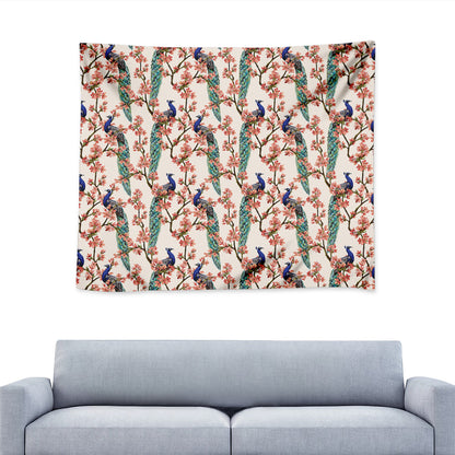 Cherry Blossom Peacock Print Tapestry