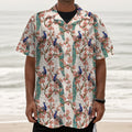 Cherry Blossom Peacock Print Textured Short Sleeve Shirt
