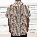Cherry Blossom Peacock Print Textured Short Sleeve Shirt