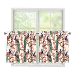 Cherry Blossom Peacock Print Tier Curtains