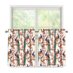 Cherry Blossom Peacock Print Tier Curtains