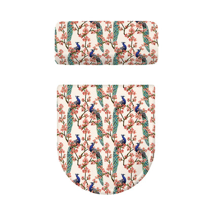 Cherry Blossom Peacock Print Toilet Lid And Tank Cover Set