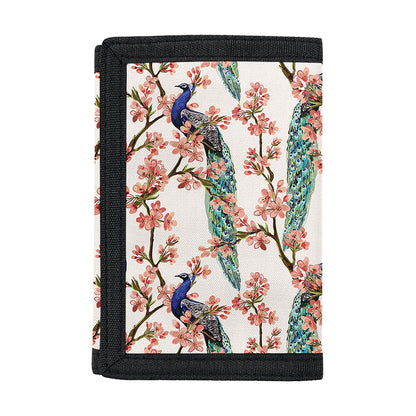 Cherry Blossom Peacock Print Trifold Wallet