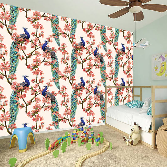 Cherry Blossom Peacock Print Wall Sticker
