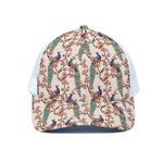 Cherry Blossom Peacock Print White Mesh Trucker Cap