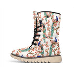 Cherry Blossom Peacock Print Winter Boots