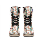 Cherry Blossom Peacock Print Winter Boots