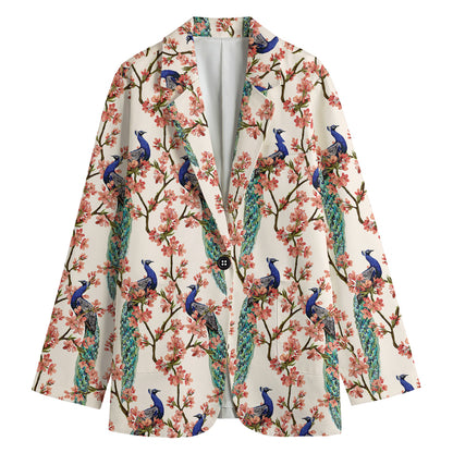 Cherry Blossom Peacock Print Women's Blazer