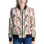 Cherry Blossom Peacock Print Women's Bomber Jacket