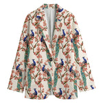 Cherry Blossom Peacock Print Women's Cotton Blazer