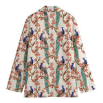 Cherry Blossom Peacock Print Women's Cotton Blazer