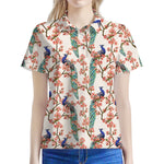 Cherry Blossom Peacock Print Women's Polo Shirt