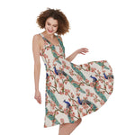 Cherry Blossom Peacock Print Women's Sleeveless Dress