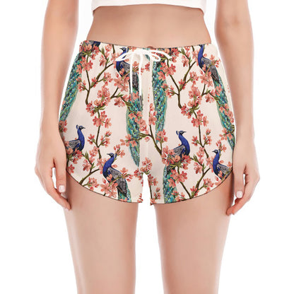 Cherry Blossom Peacock Print Women's Split Running Shorts