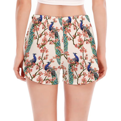 Cherry Blossom Peacock Print Women's Split Running Shorts