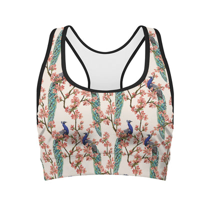 Cherry Blossom Peacock Print Women's Sports Bra