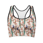 Cherry Blossom Peacock Print Women's Sports Bra
