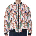 Cherry Blossom Peacock Print Zip Sleeve Bomber Jacket