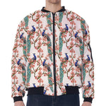 Cherry Blossom Peacock Print Zip Sleeve Bomber Jacket