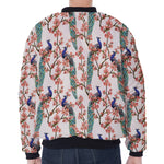 Cherry Blossom Peacock Print Zip Sleeve Bomber Jacket