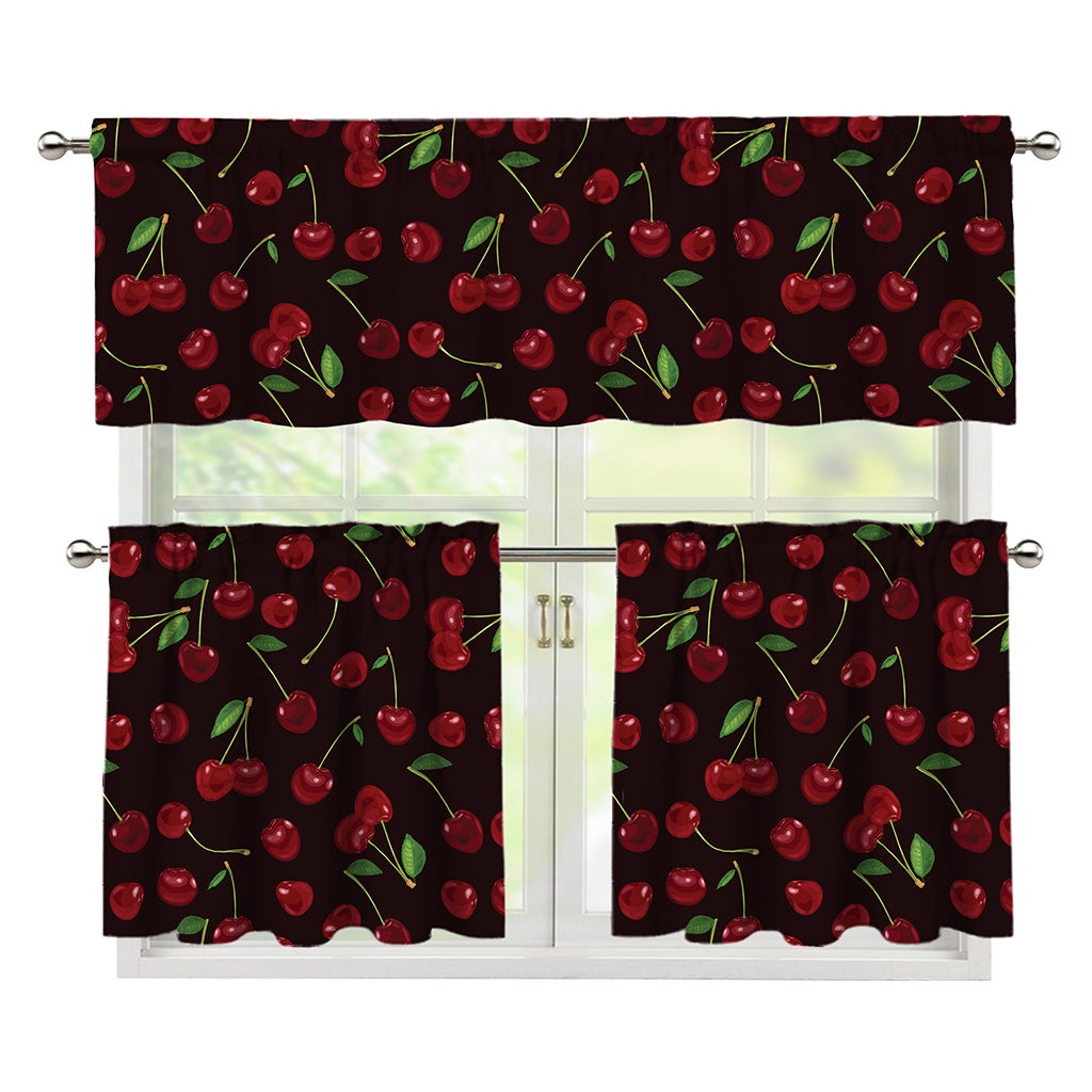 Cherry Fruit Pattern Print 3 Piece Kitchen Curtains