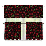 Cherry Fruit Pattern Print 3 Piece Kitchen Curtains