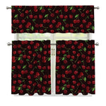 Cherry Fruit Pattern Print 3 Piece Kitchen Curtains