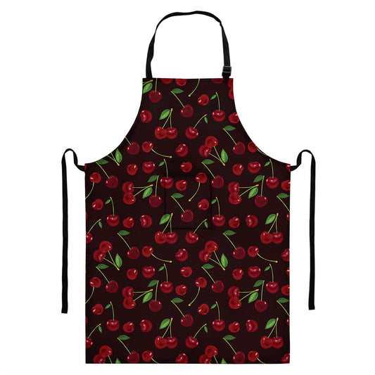 Cherry Fruit Pattern Print Bib Apron With Pocket