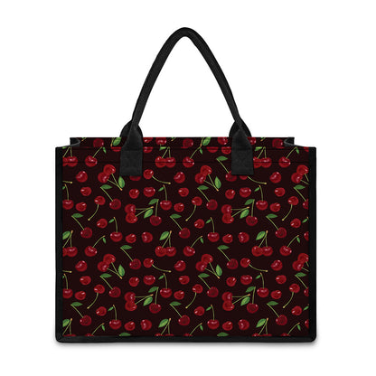Cherry Fruit Pattern Print Canvas Tote Bag