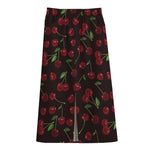 Cherry Fruit Pattern Print Cotton Front Slit Maxi Skirt