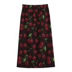 Cherry Fruit Pattern Print Cotton Front Slit Maxi Skirt