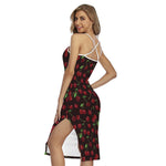 Cherry Fruit Pattern Print Cross Back Cami Dress