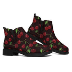 Cherry Fruit Pattern Print Flat Ankle Boots