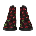 Cherry Fruit Pattern Print Flat Ankle Boots