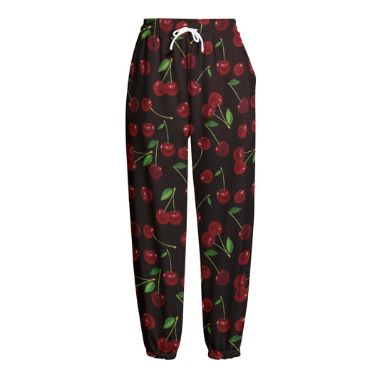 Cherry Fruit Pattern Print Fleece Lined Knit Pants