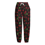 Cherry Fruit Pattern Print Fleece Lined Knit Pants