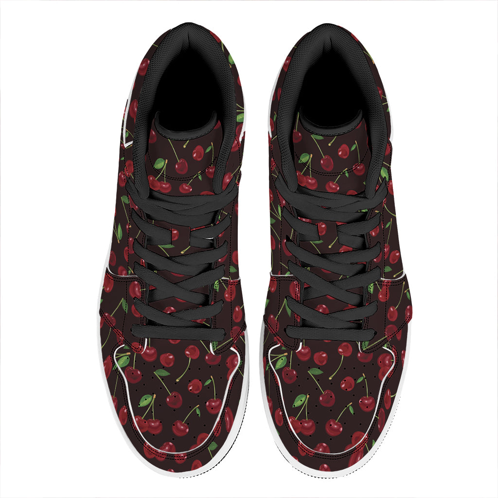 Cherry Fruit Pattern Print High Top Leather Sneakers