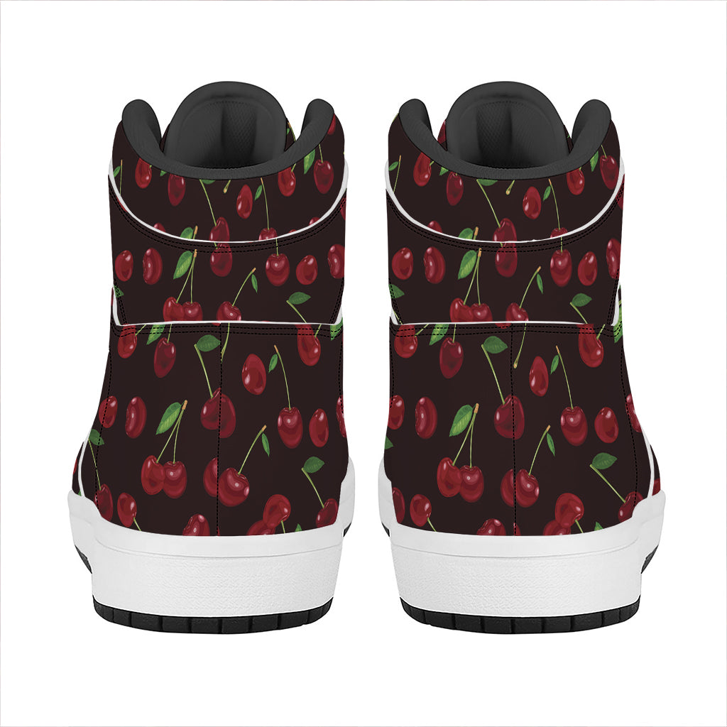 Cherry Fruit Pattern Print High Top Leather Sneakers