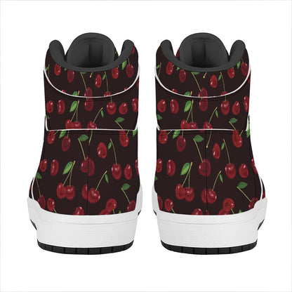 Cherry Fruit Pattern Print High Top Leather Sneakers