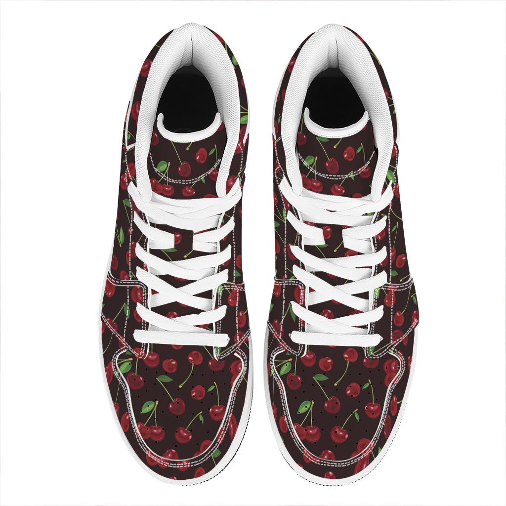 Cherry Fruit Pattern Print High Top Leather Sneakers