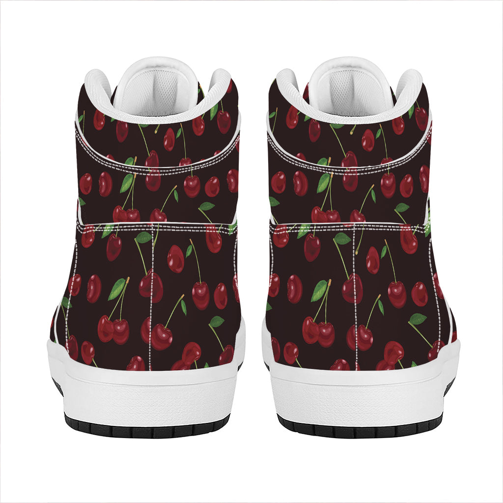 Cherry Fruit Pattern Print High Top Leather Sneakers
