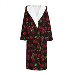 Cherry Fruit Pattern Print Hooded Bathrobe