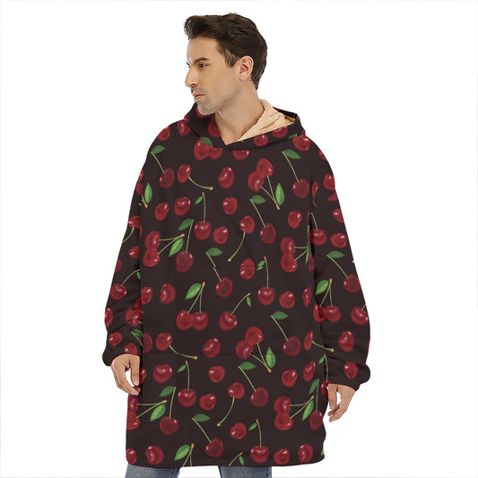Cherry Fruit Pattern Print Hoodie Blanket
