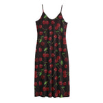 Cherry Fruit Pattern Print Jersey Midi Cami Dress