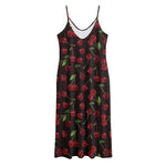 Cherry Fruit Pattern Print Jersey Midi Cami Dress