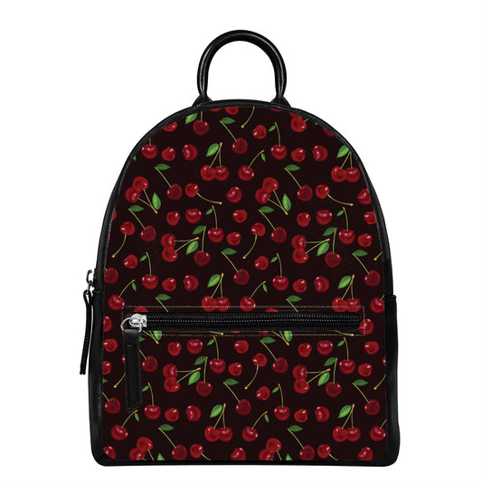 Cherry Fruit Pattern Print Leather Backpack