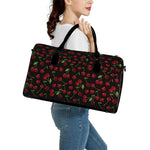 Cherry Fruit Pattern Print Leather Duffle Bag